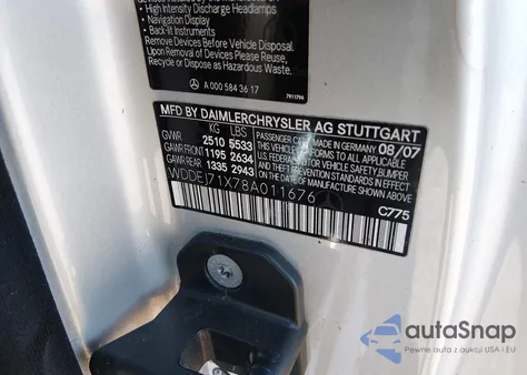 2008 Mercedes-Benz Cl 550 z USA, uszkodzony, nr VIN WDDEJ71X78A011676